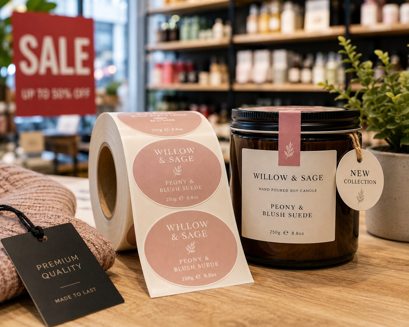 Pink retail and product labels