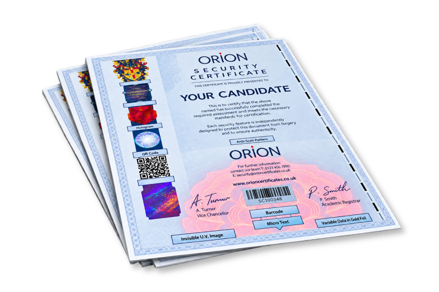 orion print certificate printing